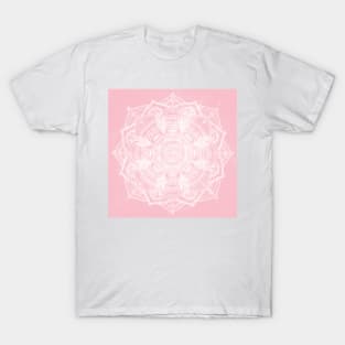 Elegant White Mandala Pink Nebula Design T-Shirt